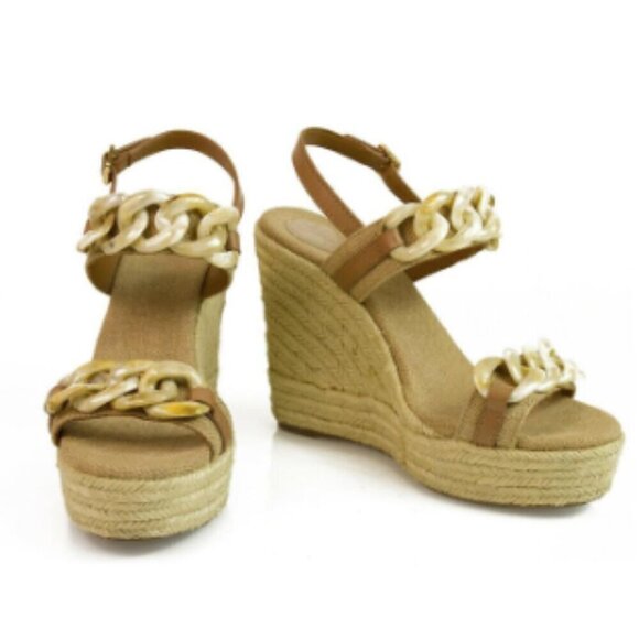 Tory Burch Canvas Jute Chain Espadrille Platform Wedge Sandals in Beige sz 9.5 - Picture 1 of 7